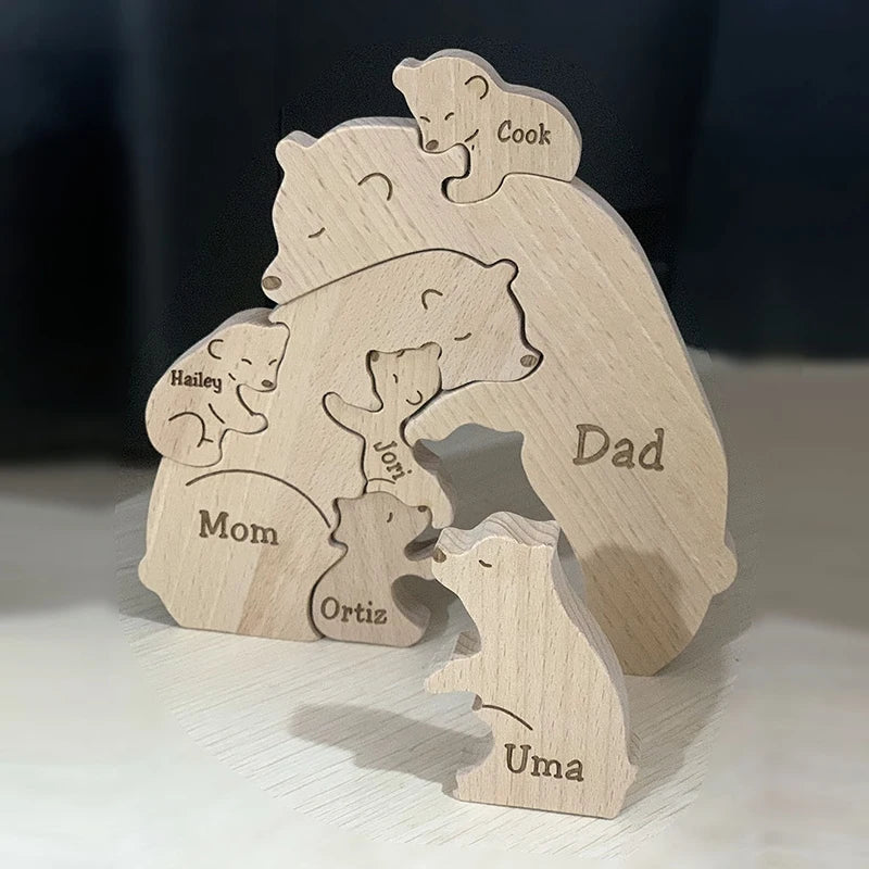 Personalized Design Custom Wooden Bear Family