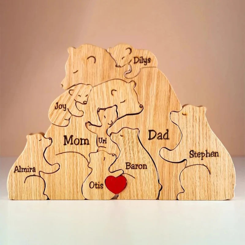 Personalized Design Custom Wooden Bear Family